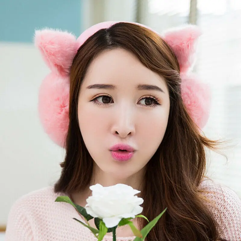 Cute Fuzzy Ear Muffs Women Girls Earmuffs Winter Warm Cute Cat Ear hick Solid Soft Plush Earmuff oorwarmers