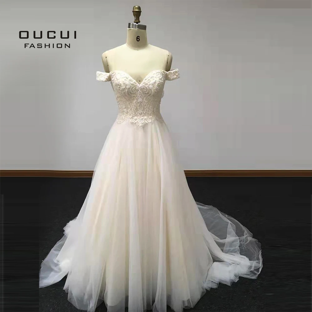 Vestido De Noiva кружевное длинное свадебное платье плюс размер трапециевидной формы без рукавов на молнии Свадебное пдатье с вырезом на спине элегантное OL103595 - Цвет: White