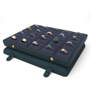 

New Listing Pu Leather Concealed Button Jewelry Ring Pendant Display Tray Built-in 20 Cells Card Slot For Organize Jewellery