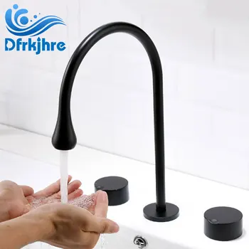 

Basin Faucets Black Sink Mixer Tap Kitchen Bathroom Taps Dual Handle Faucet Washbasin Water Mixer Tap Hot Cold Water Basin Crane