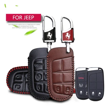 

Real Leather Car Key Case Cover For Jeep Grand Cherokee Wk2 Compass Renegade Liberty Wrangler Patriot Key Ring Chain Styling