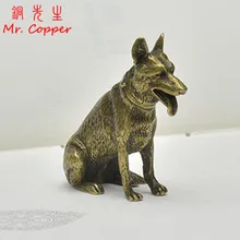 Vintage cobre Lucky Dog miniaturas figuras de escritorio pequeños adornos de latón clásico chino Animal té mascotas decoración del hogar