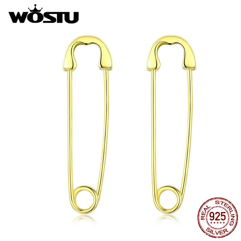 WOSTU, 925 пробы, серебряные серьги с булавкой, Золотые серьги, минималистичные серебряные серьги для женщин, уникальные модные ювелирные изделия, CQE695-B