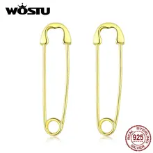 WOSTU, 925 пробы, серебряные серьги с булавкой, Золотые серьги, минималистичные серебряные серьги для женщин, уникальные модные ювелирные изделия, CQE695-B