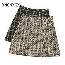 

Split A-Line Skirt Korean Oblique Breasted Tweed Short Skirt