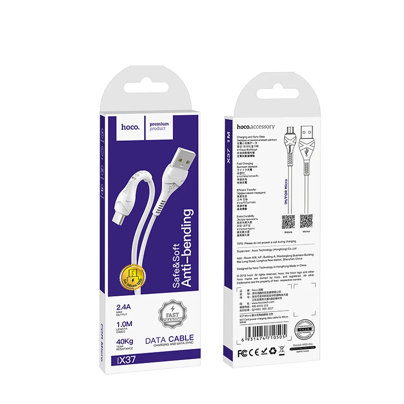 HOCO X37 30 шт./лот 1 м USB кабель для iPhone type C кабель Micro кабель для samsung USB C кабель