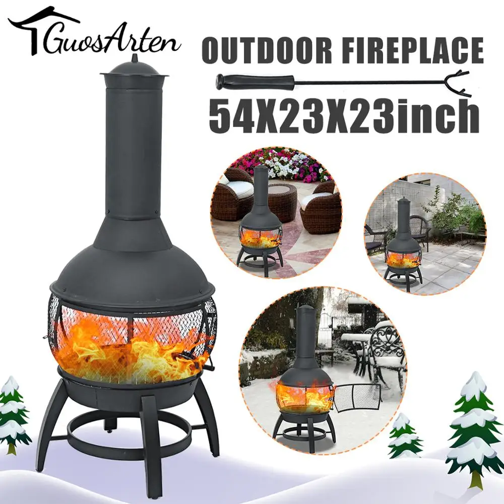 Hout Brandende Schoorsteen Fire Pit Kachel Vuurkorf Decoratie Voor Achtertuin Iron Black Binnenplaats Metalen Fire Kom|Fire -