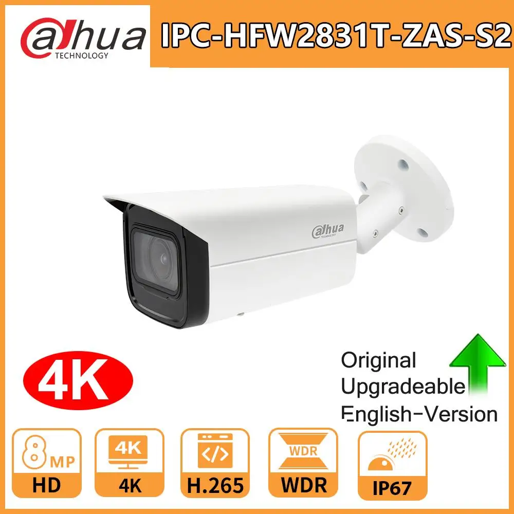 

Dahua IP Camera Security 4K 8MP IPC-HFW2831T-ZAS-S2 PoE WDR Starlight IP67 IVS H.265+ Built-in IR LED IR 60 m