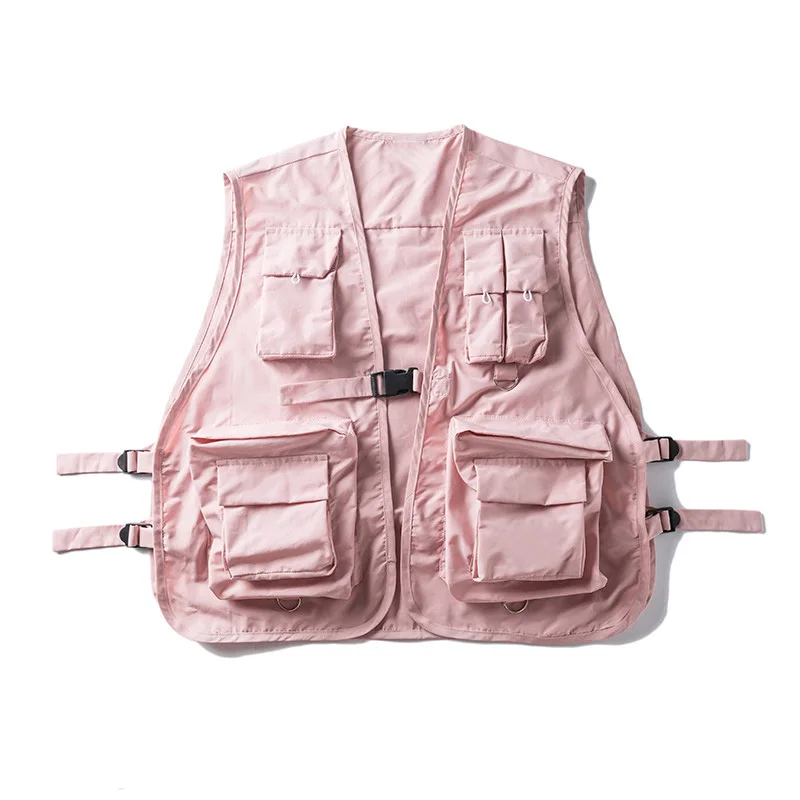 Men's Military Style Multi Pockets Cargo Vest Pink
