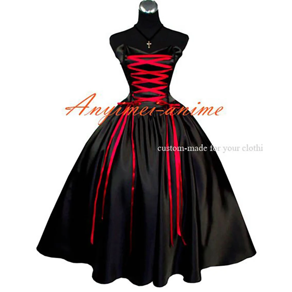 fondcosplay adult sexy cross dressing sissy maid long Medieval Gown Gothic Lolita Punk Ball black satin Dress Custom-made[G486] |