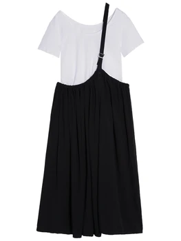 

SuperAen Fashion Casual Women's Sets Summer New 2020 Short-Sleeved T-shirt Wild Cotton Strap Dress Two-Pieces Female