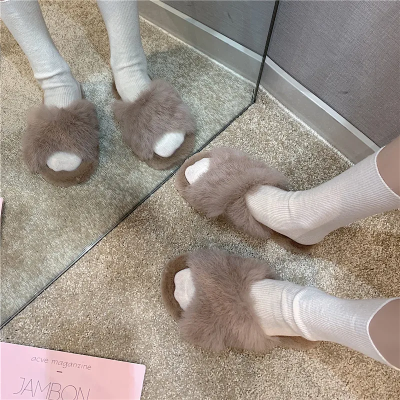 

Slippers Fur Loafers Women Shoes 2019 Luxury Slides Flock Low On A Wedge Plush New Designer Soft Casual Autumn Fashion
