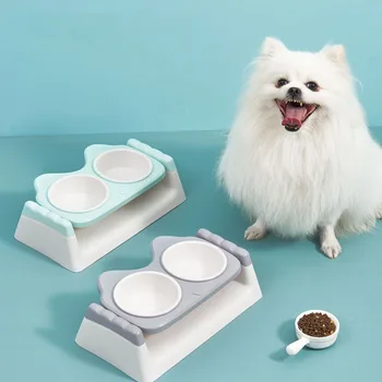 

Pet Dog Double Bowl Kitten Food Water Feeder Plastic Small Dogs Cats Drinking Dish Feeder for Pet Supplies Feeding Bowls Cats