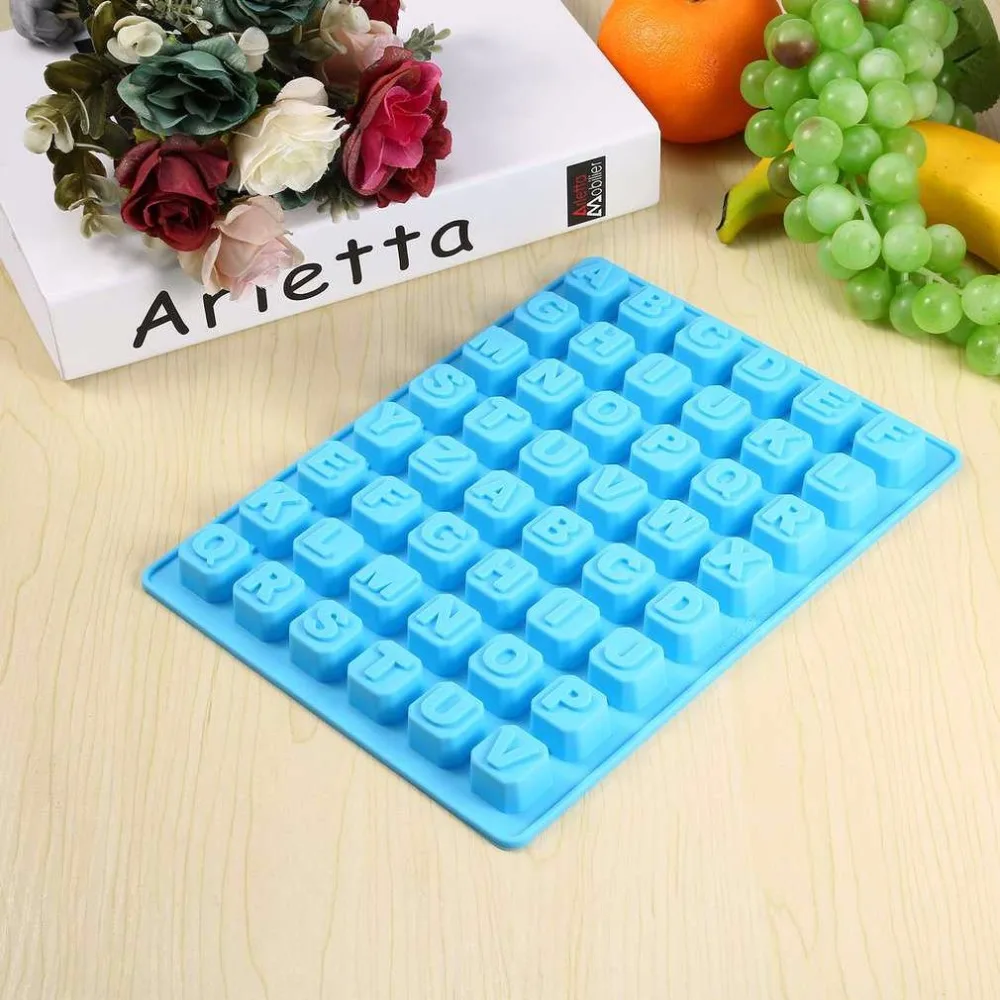 Blue 48 Cavity Slots English Alphabet Silicone Mold for Making Homemade Chocolate Cup Candy Gummy Jelly