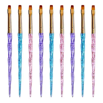 

9pcs Nail Art Brush Flat Builder Nail Art Brush Drawing Painting Carving Pen Brush UV Gel Nail Art Tool