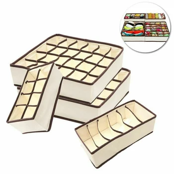 

4Pcs/set Non-woven Organizer Storage Box Underwear Bra Socks Ties Drawer Divider DIY Storage Box Dispenser Tape Scrapbooking