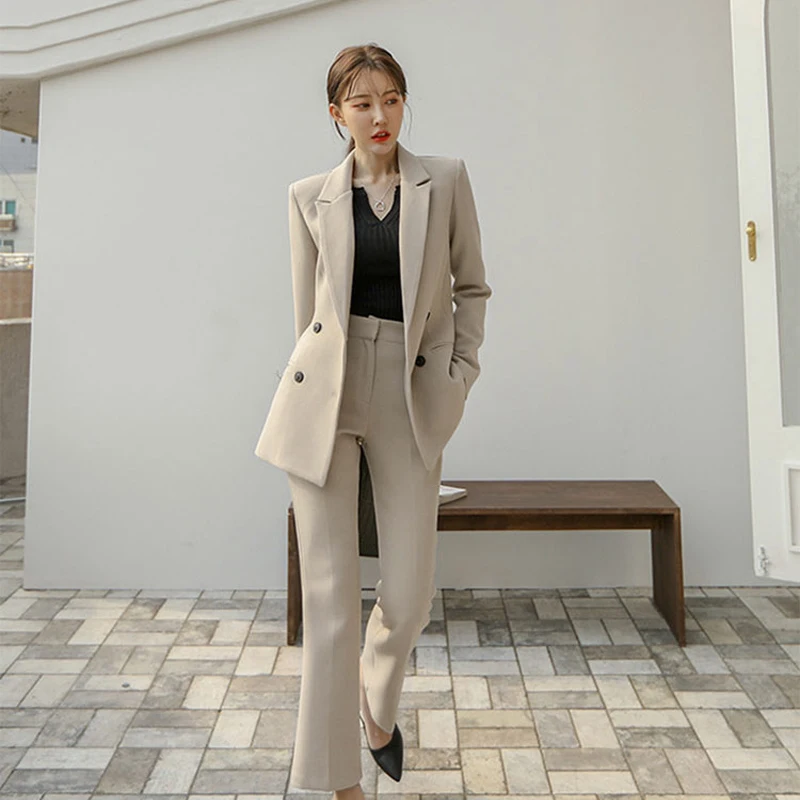

Fashion Work Business Pants Suit for Women Single Breasted Blazer Jacket and Pant 2 Piece Set Elegant Female Office Uniform 2020