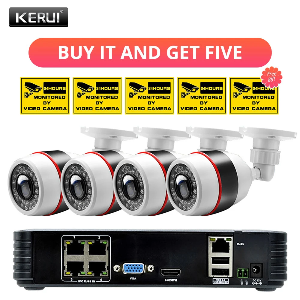 

KERUI 4CH 4 Channel POE NVR 1080P Full HD WiFi IP Camera NVR Video Recorder Kits Home Security ONVIF Surveillance CCTV System