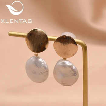 

XlentAg Natural Round Flat Baroque Pearl Geometric Earrings For Women Ear Clip Jewellery Pendientes Mujer Moda 2019 GE0783
