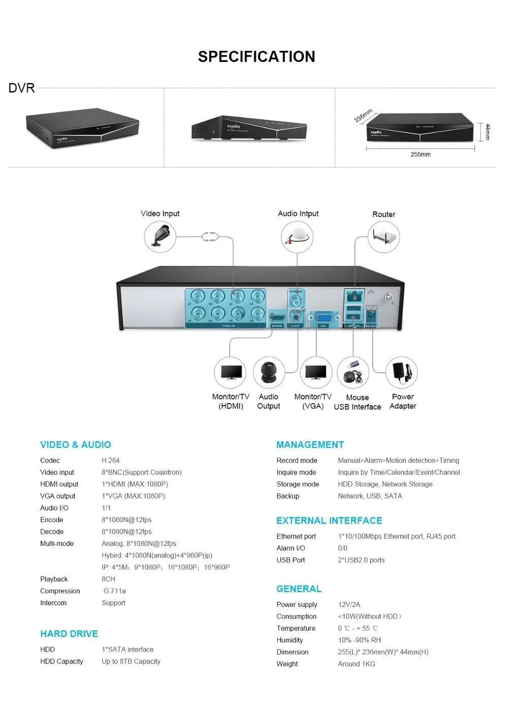 Sistema de Segurança Livre à Prova de Intempéries Câmeras de Vigilância Dvr com 6 ir ao ar Sannce Vídeo Pces Tvi Inteligente Cctv Kit 8ch 1080 p 5in1 14 segurança vídeo dvr com 6 pces 1080
