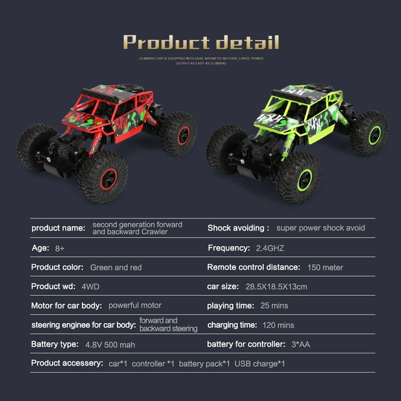 1:18 4WD руль большой RC автомобили 2,4G высокая скорость внедорожников альпинистский автомобиль красный