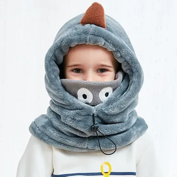 

2-12 Years Children Knitted Hat with masks Winter kid hats baby Cap+Scarf sets Fleece Lining ForBoys Girls 3 ways