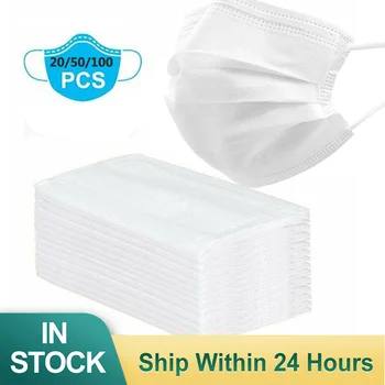 

100PCS 3-layer Face Masks Disposable Mouth Mask Anti-dust Mouth White Nose Proof Respirator