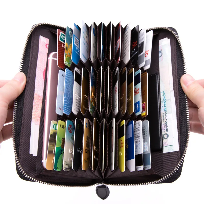 

Hot Sales Cowhide Female Wallets Zipper Genuine Leather Long Women Wallets 36 Cards Large Capacity Mobile Phone Clutch Purse
