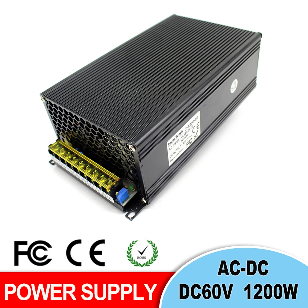 Stable quality Single Output Switching Power Supply DC 60V 20A 1200W Transformers 110V 220V AC TO SMPS for LED Strip Lamp | Обустройство