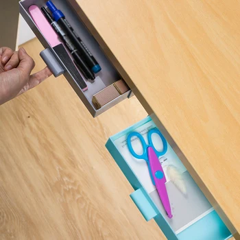 

Hidden Wall-mounted Self Stick Drawer Storage Box Home Punch-free Case Home Office Stationery Organize Bin Under Desk Stand Box
