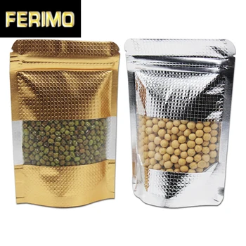 

100Pcs Embossed Doypack Gold Silver Plastic Aluminum Foil Zip Lock Storage Package Stand Up Mylar Heat Seal Tea Nuts Pack Bag