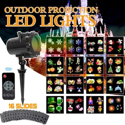 Lampe de Projection Laser LED pour fête de noël, 16 motifs, flocon de neige, projecteur pour nouvel an, décoration de noël 