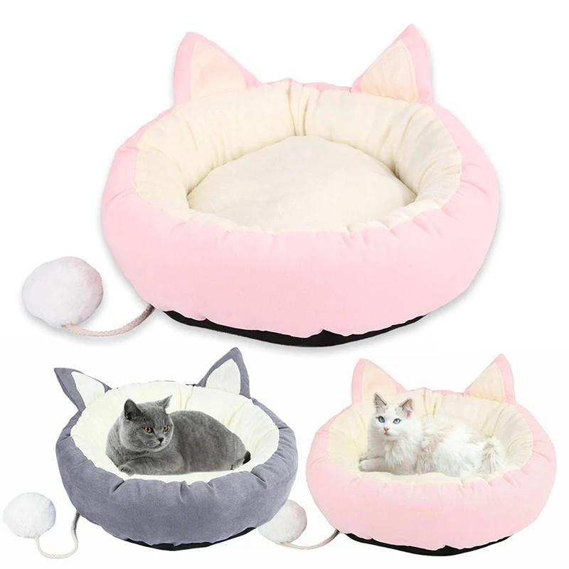 Кровать для кота-любимца питомца дом моющийся Мягкий длинный плюшевый ковер в форме кошки кровать собаки для круглых питомников кошачьи уши кровать собаки розовый серый высокое качество