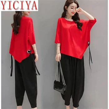 

2020 Tracksuit For Women's Summer Two Pieces Set Women Loose Tops Vintage Lantern Pants Suit Set Sweatshirt Suit Plus Size