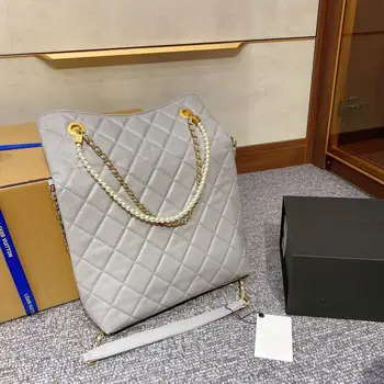 

With Logo Autumn and Winter New Products Bags for Women Fashionable All-Match Genuine Leather Chain Folding Rhombus Bag