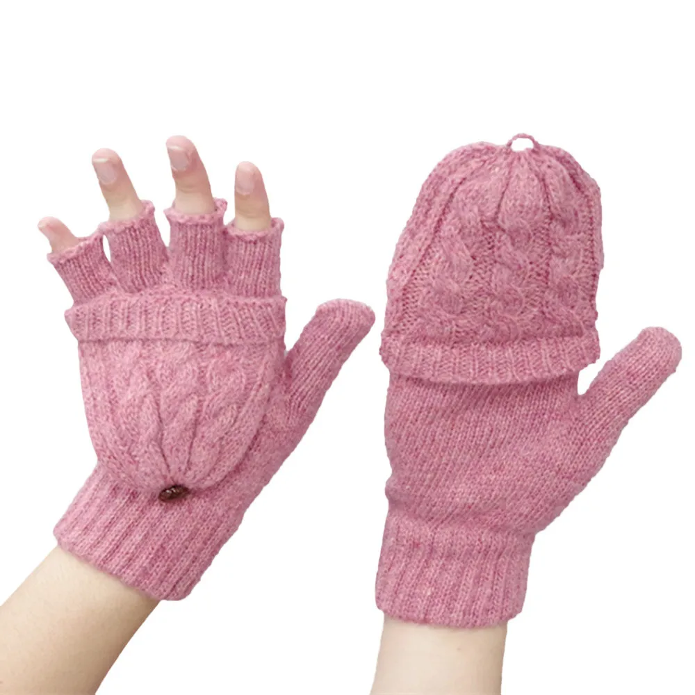 Pink Унисекс мужские вязаные перчатки без пальцев зимние женские мягкие теплые варежки перчатки женские теплые зимние перчатки Guantes Invierno Mujer - Цвет: Pink