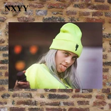NXYY флуоресцентные желтые шапки Billie Eilish Beanies, простая вязаная шапочка с манжетами, теплая зимняя вязаная шапка, однотонные шапки в стиле хип-хоп