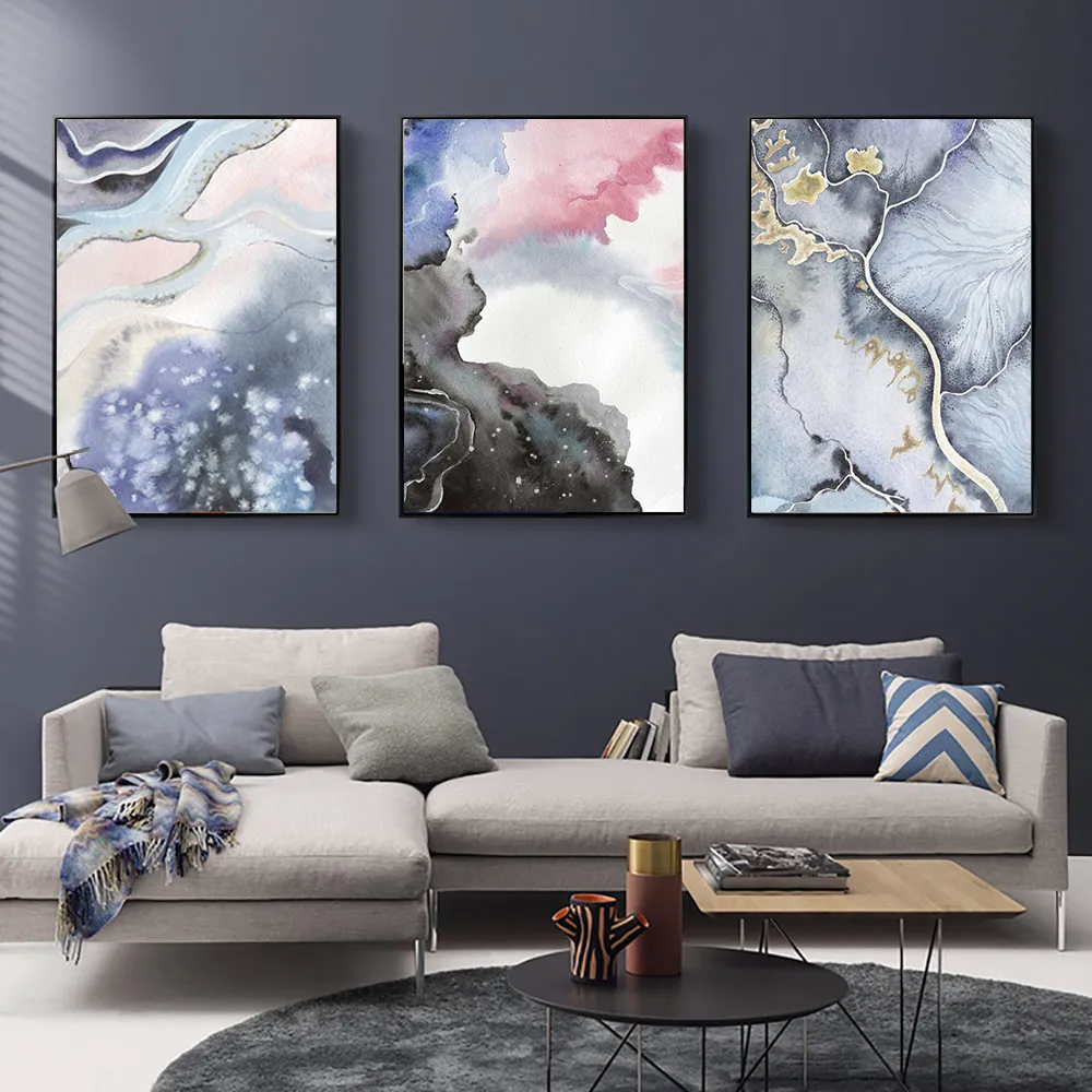 Abstract Posters And Prints Watercolor Canvas Nordic Poster Blue Pink Painting Wall Pictures Home Decoration | Дом и сад
