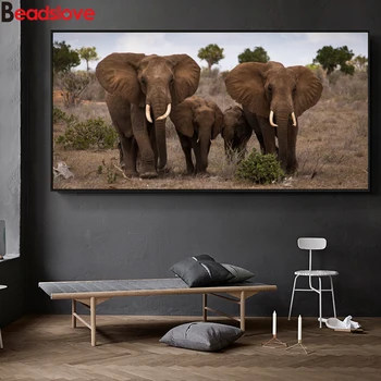 

5d,Diamond painting 5D DIY Full drilling,Cross Stitch Diamond Embroidery Diy mosaic African Wild Elephant Family wall art