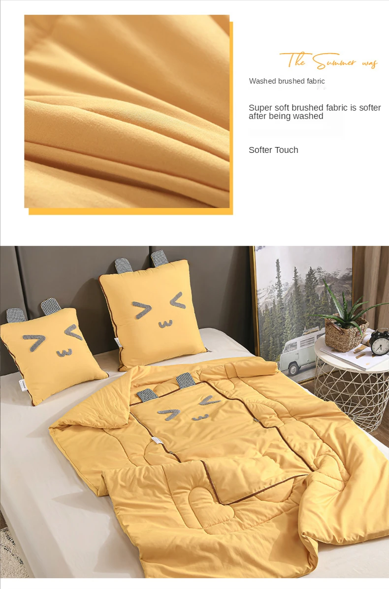 2 In 1 Pillow Travel Blanket Polyester Fiber Quilt Cute Cartoon Throw Pilow Home Office Car Cushion Blanket Home Sofa Decoration