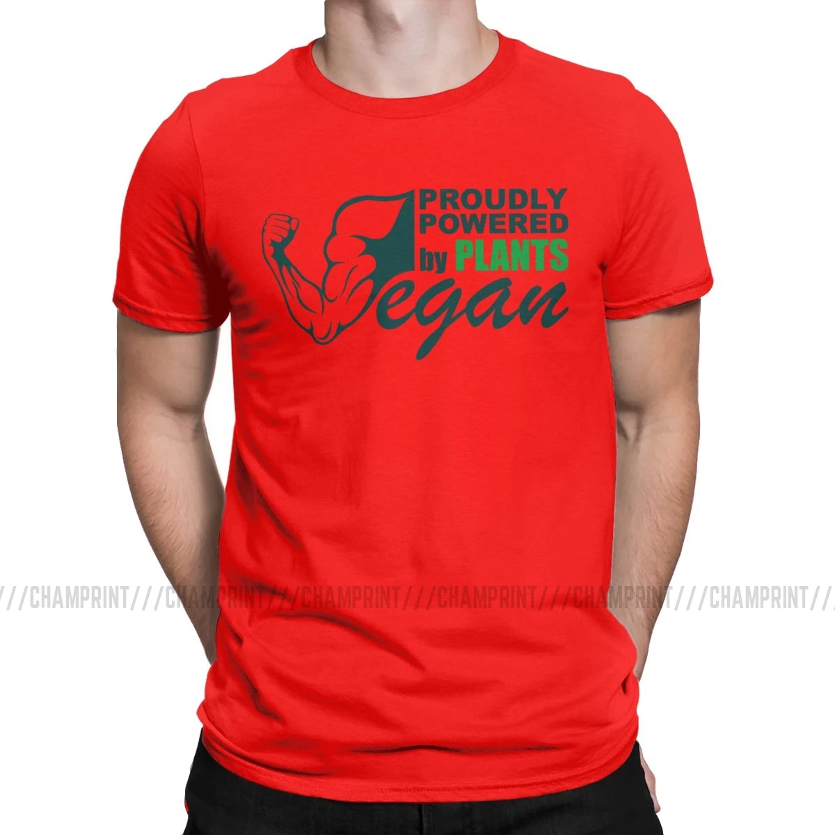 Мужская футболка Vegan Proudly Powered By Plants, забавная хлопковая футболка с коротким рукавом, Вегетарианская футболка для мужчин размера плюс, топы, идея подарка - Цвет: Красный