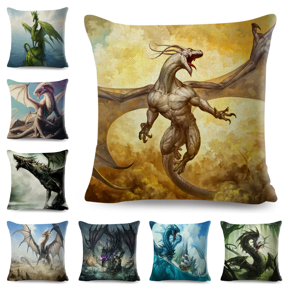 

Dragon Cushion Cover Decor Cartoon Pattern Animal Print Pillow Case for Car Sofa Home Polyester Pillowcase 45x45cm