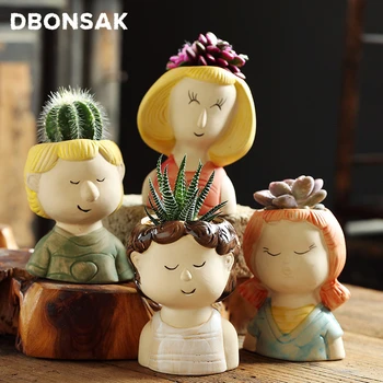 

Cartoon Character Flower Pot Puppet Shape Flower Pot Succulent Ceramic Hand-painted Flower Pot Cactus Plant Potted Garden Decor