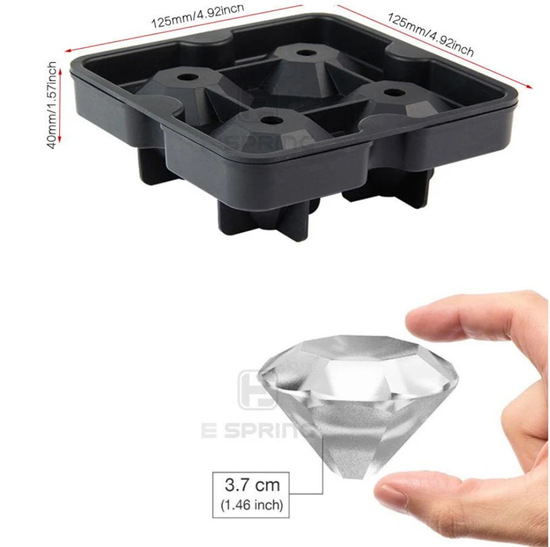 3D Алмазная форма, форма для льда, бар, вечерние силиконовые поддоны формы, кухонные инструменты, большой лоток для напитков, вина, льда, форма для льда, 4 шт., сетка