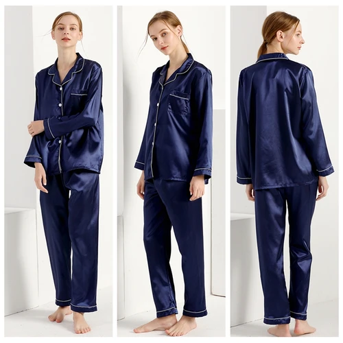 여성 잠옷 세트 잠옷 겨울 긴 소매 Mujer Pijamas Nuisette 섹시한 란제리 Nightwear 실크 새틴 잠옷 pjs 정장 2Pcs 4