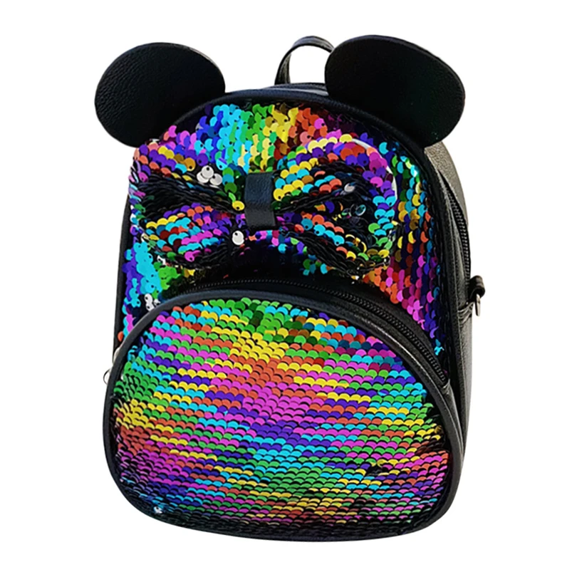 multicolor Школьный рюкзак для девочек-студенток с рисунком из мультфильма, двойной рюкзак с блестками и бантом, регулируемый модный рюкзак для покупок, дорожная сумка на плечо A40 - Цвет: multicolor