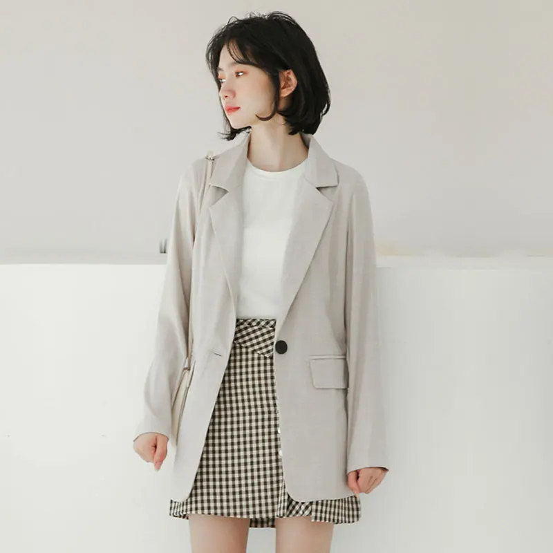 

2019 New Autumn Solid Color Long-Sleeved Suit Women Jacket Chic Net Red Korean Version Of Loose Casual Suit With Lining