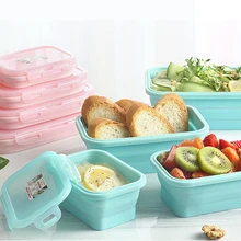 Силиконовый Ланч-бокс, Складная портативная миска, Bento, коробки, контейнер, Microwavable, портативный, для пикника, кемпинга, прямоугольная, открытая коробка