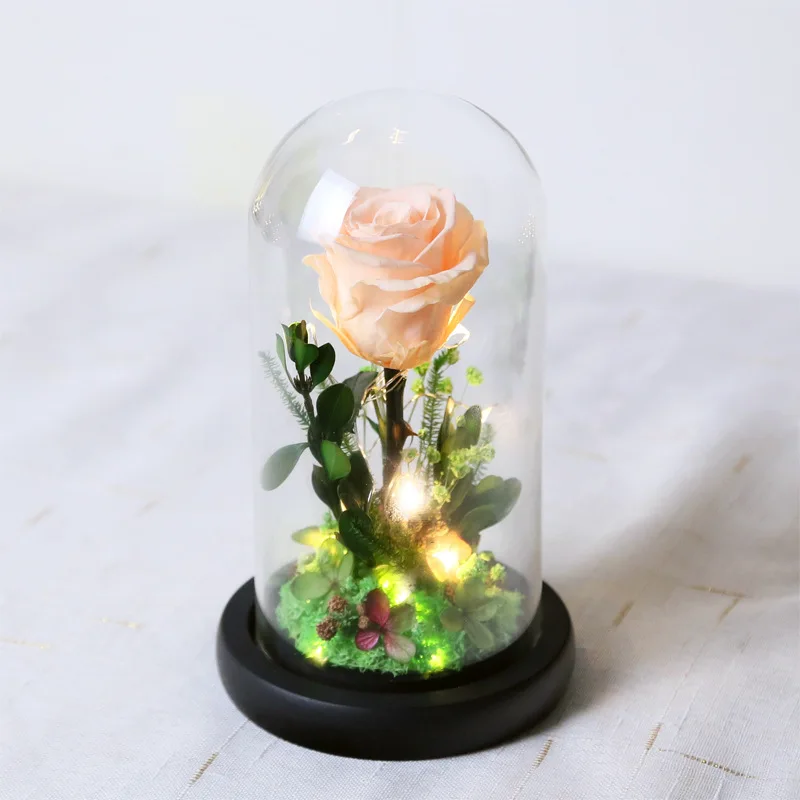 Вечный сохраненный свежий цветок Роза светодиодный светильник в колбе бесморская роза на День Святого Валентина подарок на день матери - Цвет: Серый