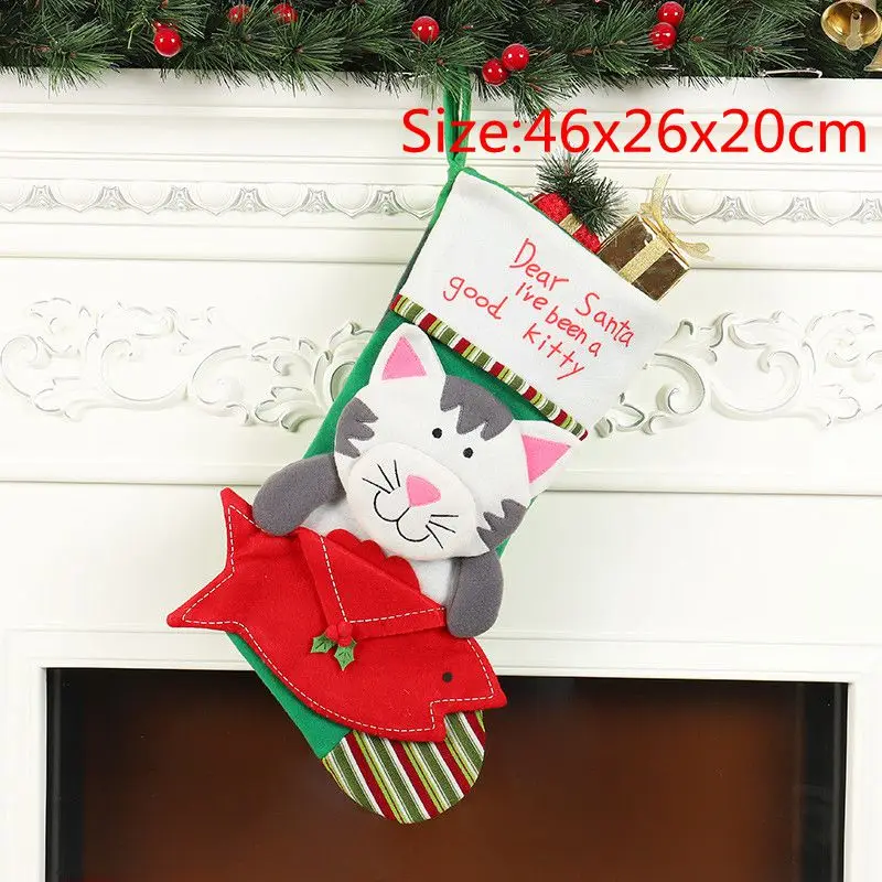 Рождественский чулок Санта Клаус Снеговик носок мешок для конфет Рождество елки украшения Navidad рождественские вечерние украшения дома подарочная сумка - Цвет: 1PCs 46x26x20cm